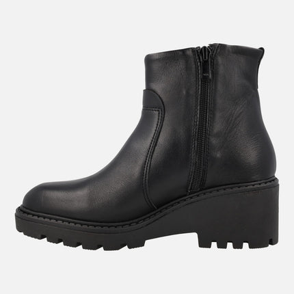 Black leather ankle boots with waterproof membrane