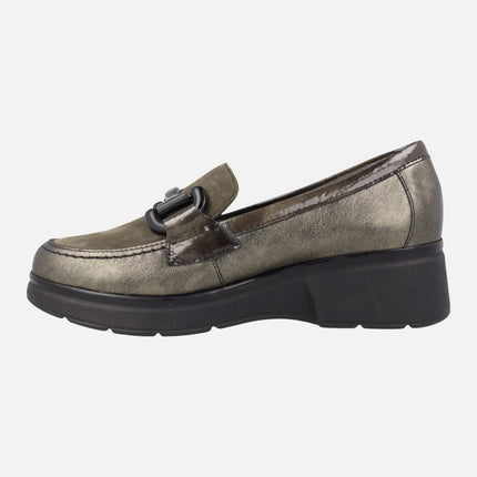 Bronze metallized leather comfort moccasins 