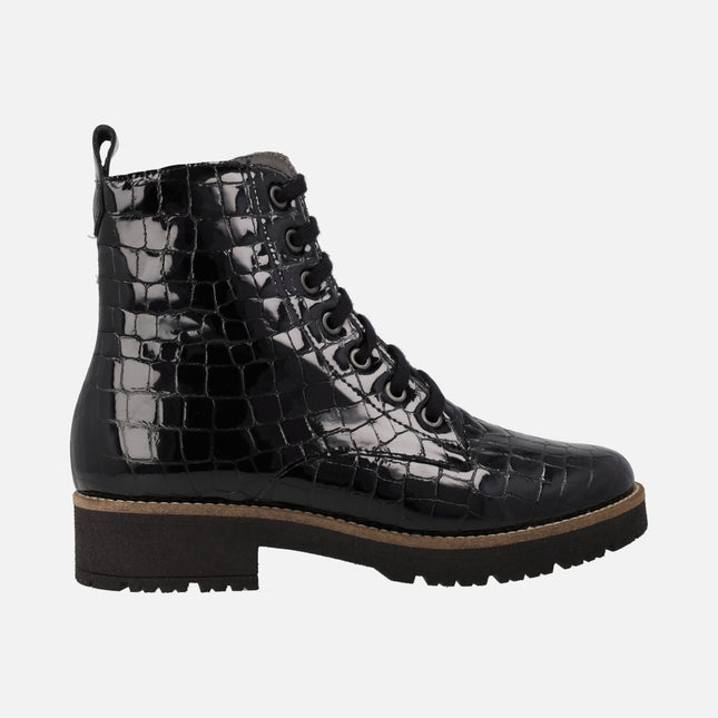 Croco patent leather Laced Booties with side zipper