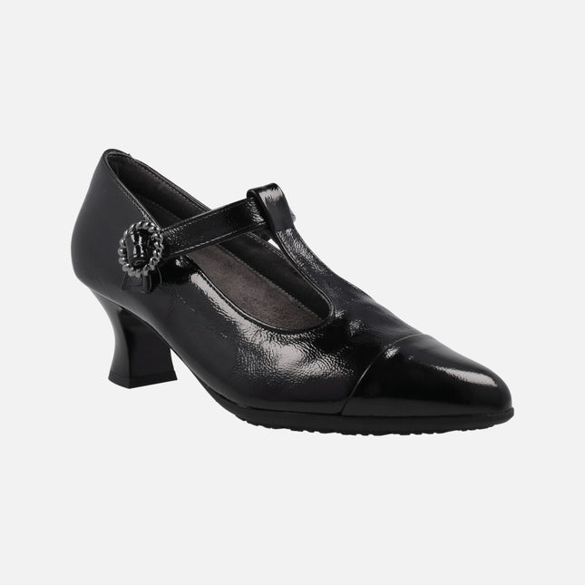 Black patent leather shoes with buckle