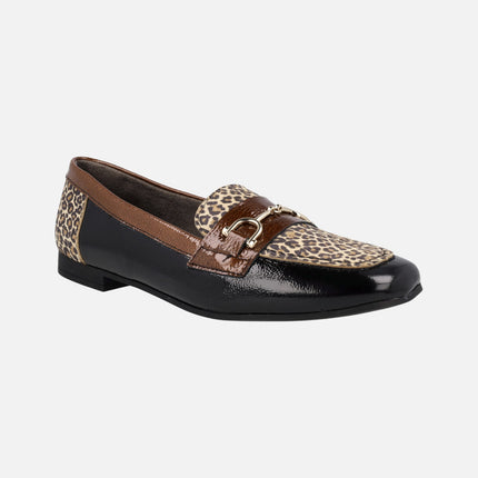 Mocasines confort en combinado animal print para mujer