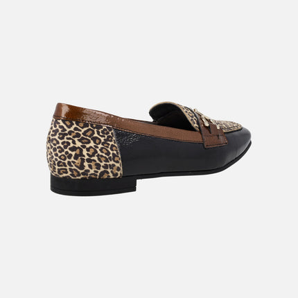 Mocasines confort en combinado animal print para mujer