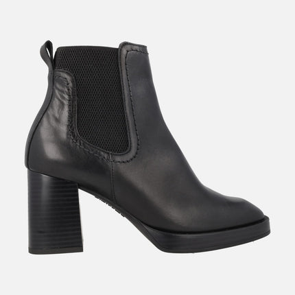 Black Chelsea Style Leather Ankle Boots with high heel