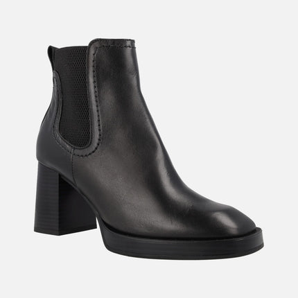 Black Chelsea Style Leather Ankle Boots with high heel