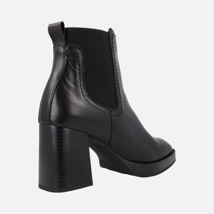 Black Chelsea Style Leather Ankle Boots with high heel