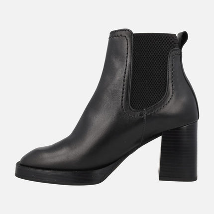 Black Chelsea Style Leather Ankle Boots with high heel