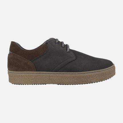 Casual Laced Shoes in black Nubuck With brown suede heel