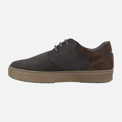 Casual Laced Shoes in black Nubuck With brown suede heel