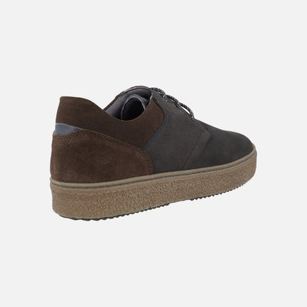 Casual Laced Shoes in black Nubuck With brown suede heel