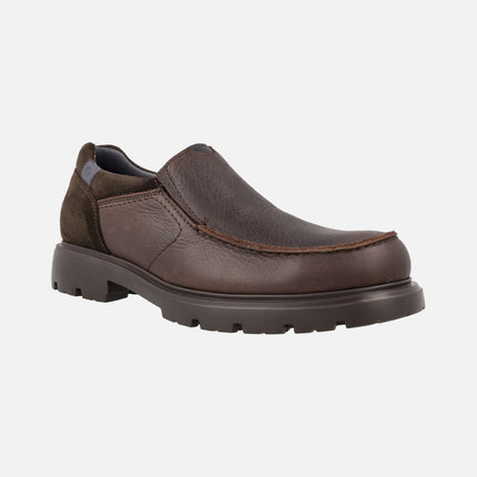 Mocasines en piel engrasada marrón para hombre con elásticos