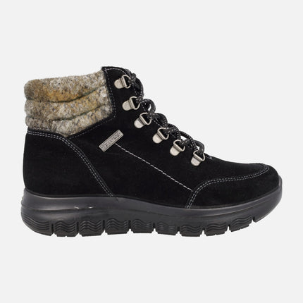 Waterproof boots in black suede with laces for women