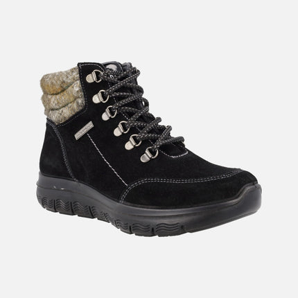 Waterproof boots in black suede with laces for women