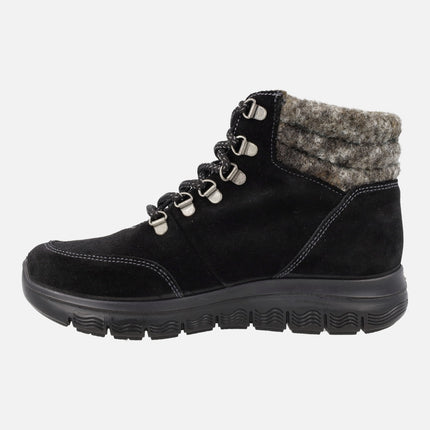 Waterproof boots in black suede with laces for women