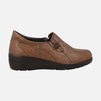 Comfort leather shoes for women with lateral elastics