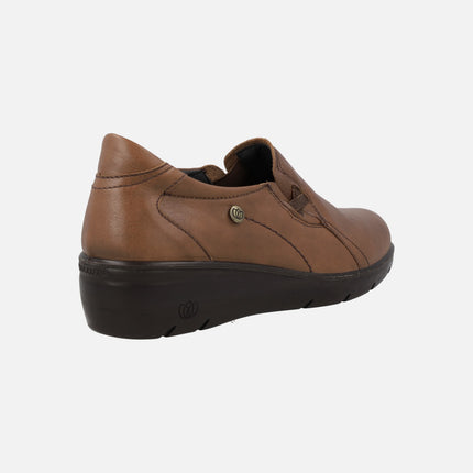 Comfort leather shoes for women with lateral elastics