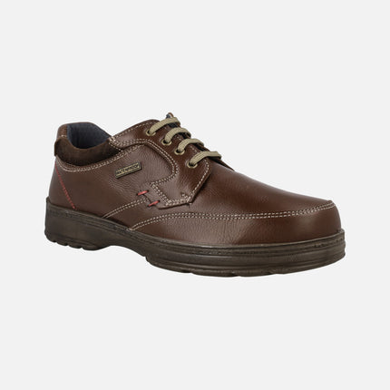 Brown leather shoes with laces and waterproof membrane