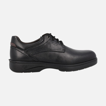 Black leather shoes with laces for men