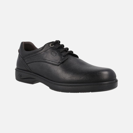 Black leather shoes with laces for men