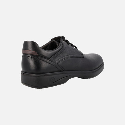 Black leather shoes with laces for men