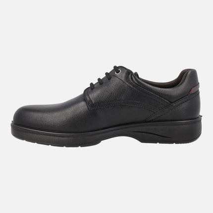 Black leather shoes with laces for men