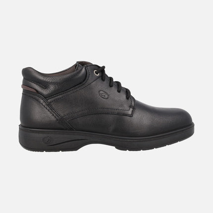 Black leather boots with laces for men