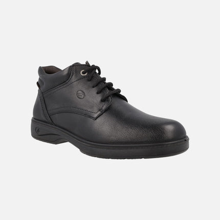 Black leather boots with laces for men