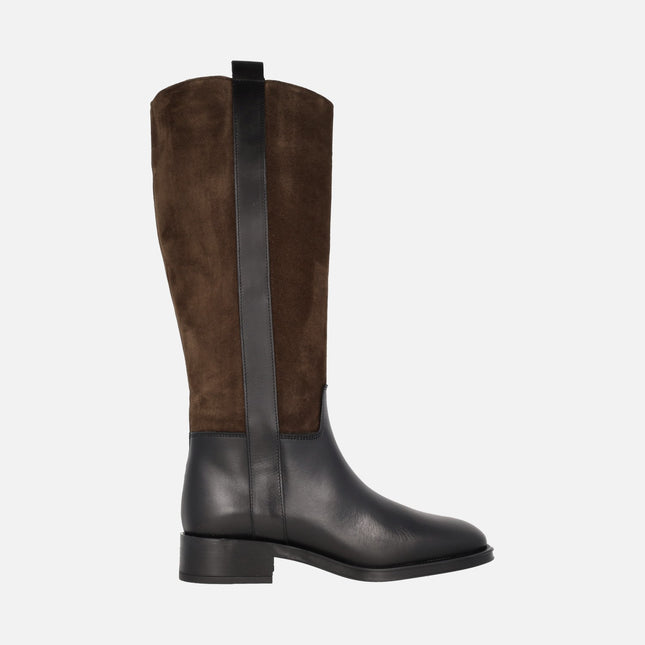 Combined high boots in black leather and brown suede Alpe Couture