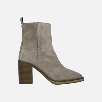 Camden booties in Taupe Suede with high heel and sharp toe