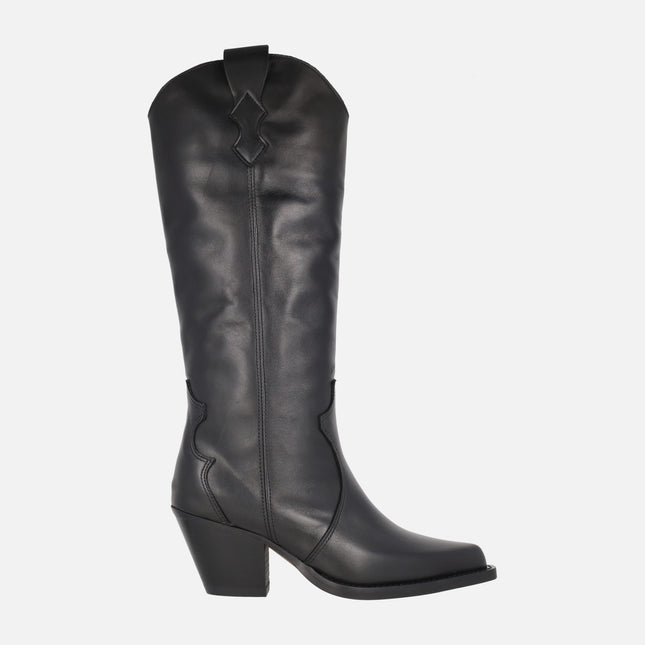 Vendome Black Cowboy style high boots