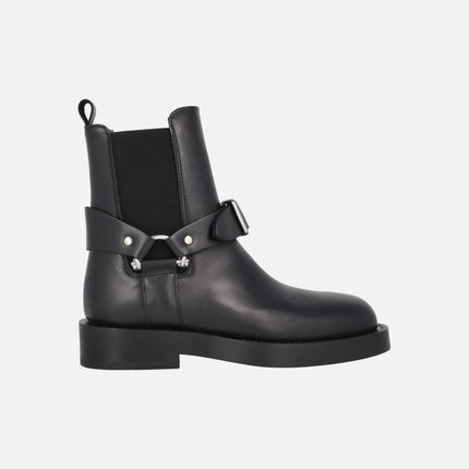 Eloise black leather ankle boots with front buckle