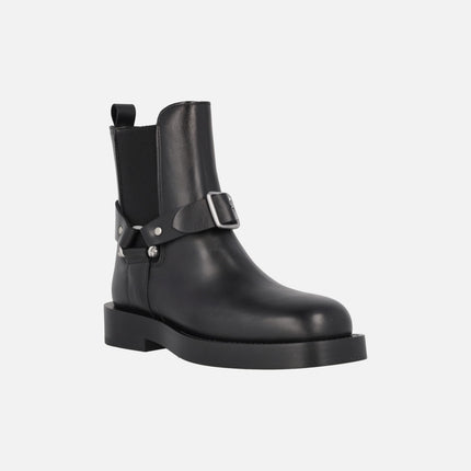 Eloise black leather ankle boots with front buckle