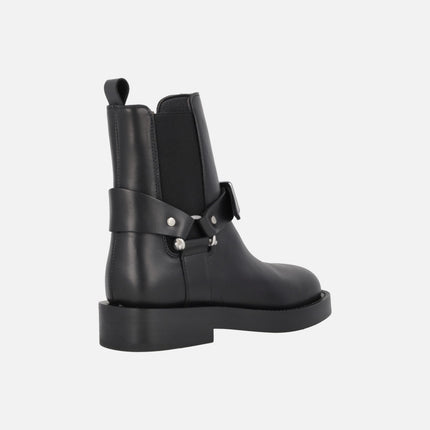 Eloise black leather ankle boots with front buckle