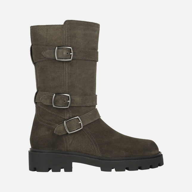 Biker-style boots with detail of three buckles Agnes