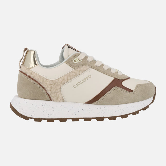 GIOSEPPO Copake Sneakers in Beige with Details in Borreguillo