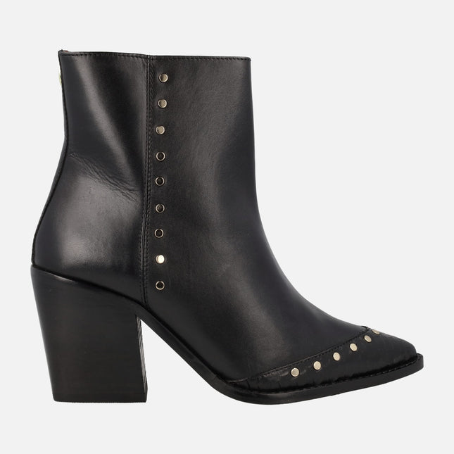 Maissau Black leather ankle boots with studs