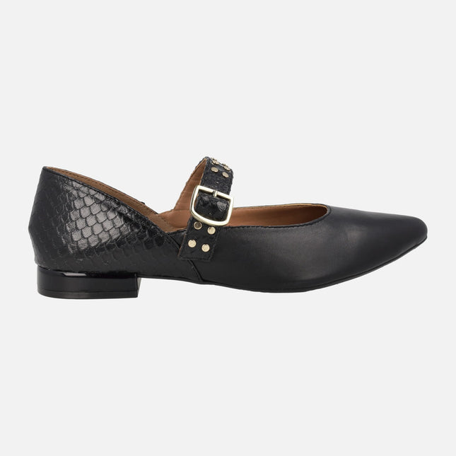 Black Leather mary jane style Ballerinas Reerso