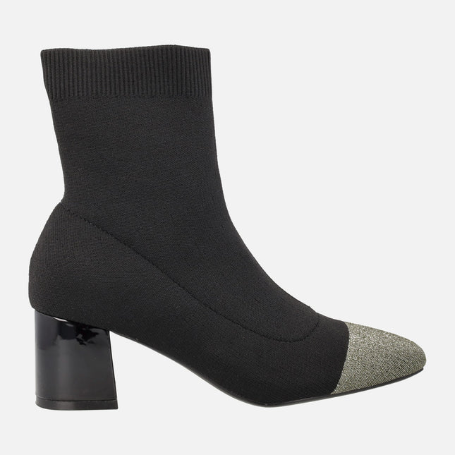 Vanlose Black Sock style boots with golden toe and heel 