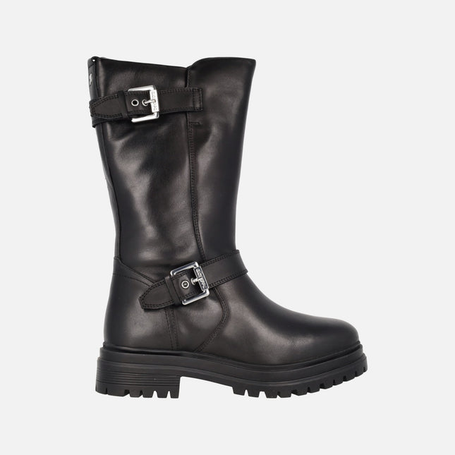 Black leather Biker Boots for Women Novaky