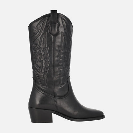 Yara black Cowboy-style boots with embroidery