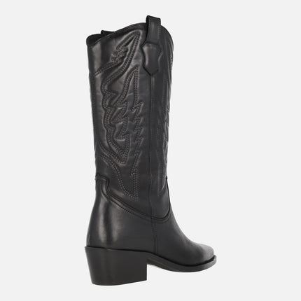 Yara black Cowboy-style boots with embroidery