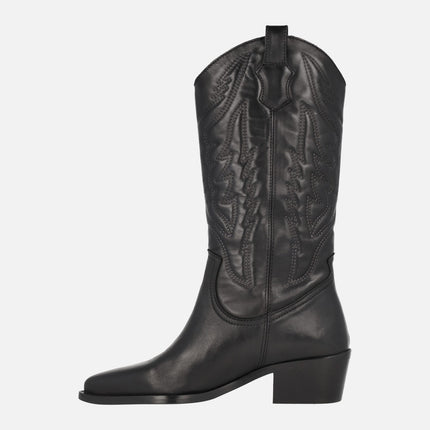 Yara black Cowboy-style boots with embroidery