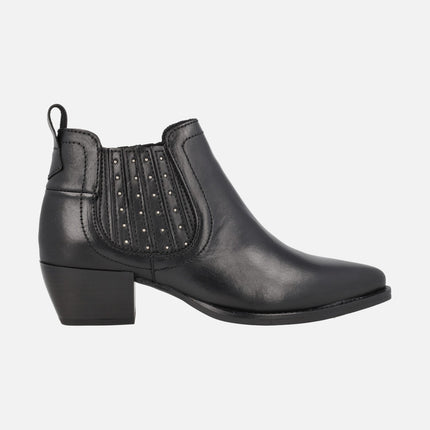 Ruana black Leather Ankle Boots with studs