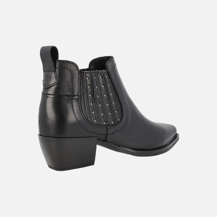 Ruana black Leather Ankle Boots with studs