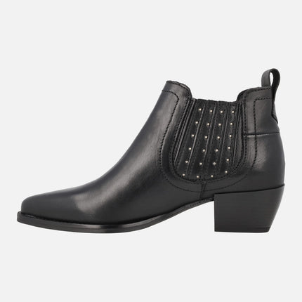 Ruana black Leather Ankle Boots with studs