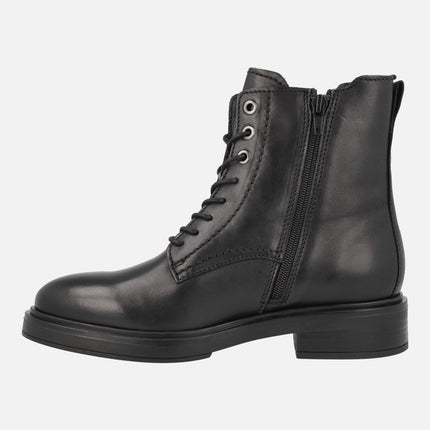 Botines negros de piel con cordones y cremallera Malawi