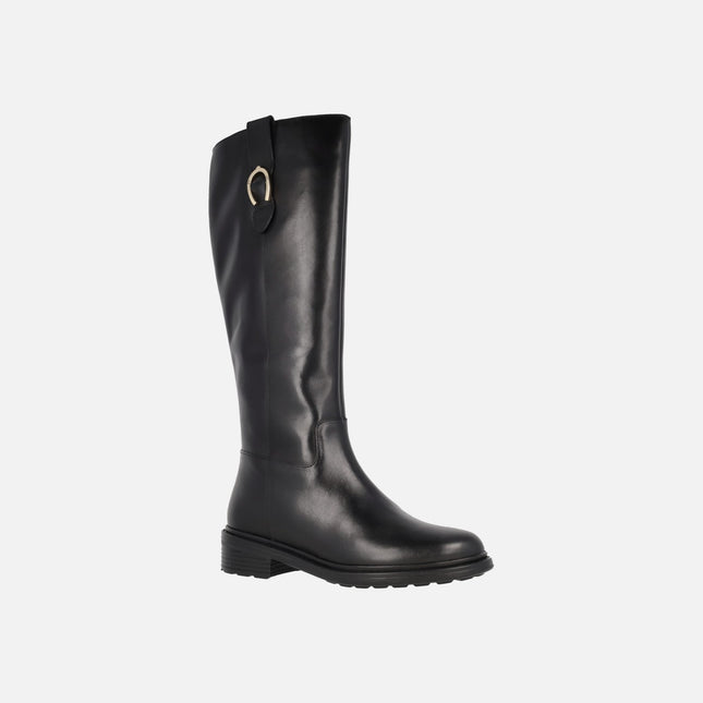 Botas altas en piel negra con adorno dorado Walk Pleasure