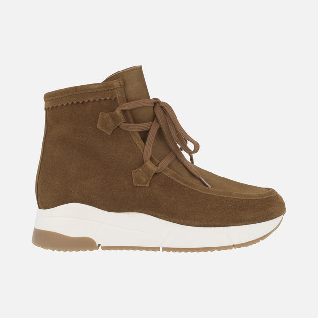 Brown suede leather boots with laces