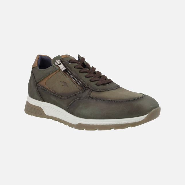 Men's khaki green combi sneakers with Laces and Zipper