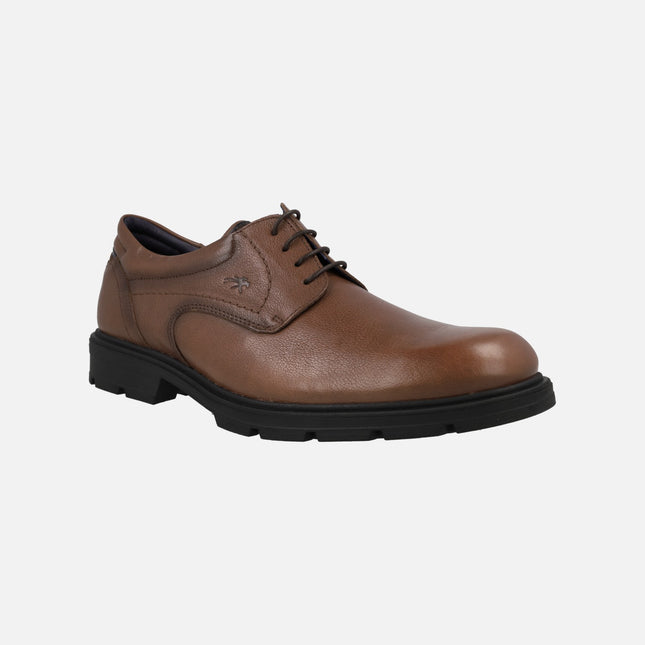 Blucher shoes in brown leather with rubber outsole