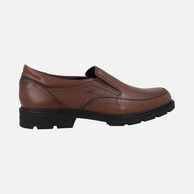 Men's brown leather moccasins with elastics Fredy F1606